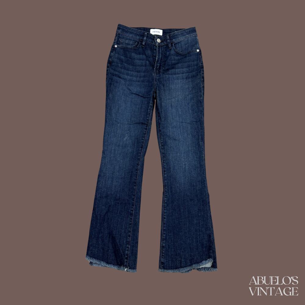 FRAME Le Crop Mini Boot Jeans | Dark Wash | Size 26 | Raw Hem